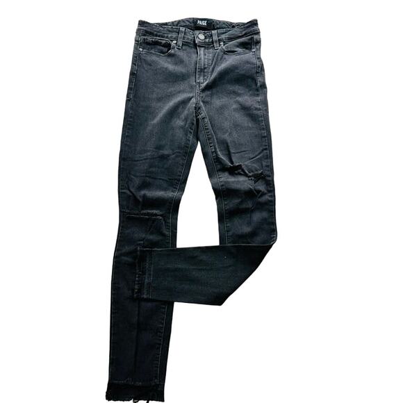 Paige Hoxton Ankle Black Destructed Un-Done Pants Size 25 5 Pocket Mid-Rise - Picture 2 of 8